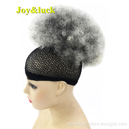 Wholesale Price Wigs For Women Short Afro Kinky Curly Hair Bun Drawstring Ponytail Wig Natural Black Curl Synthetic Hair Wigs